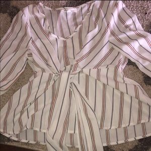 White, rust stripped shirt